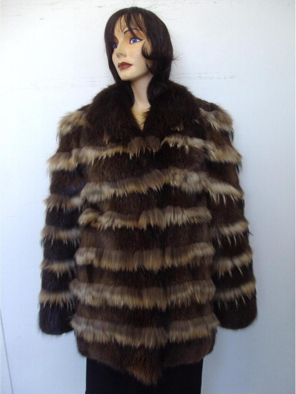 Brand New Brown Beaver & Finn Raccoon Fur Coat Jacket Women Woman Sz 4-6